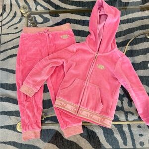 Juicy Couture Toddler Pink Velour Hoodie Set with Gold Details 3T